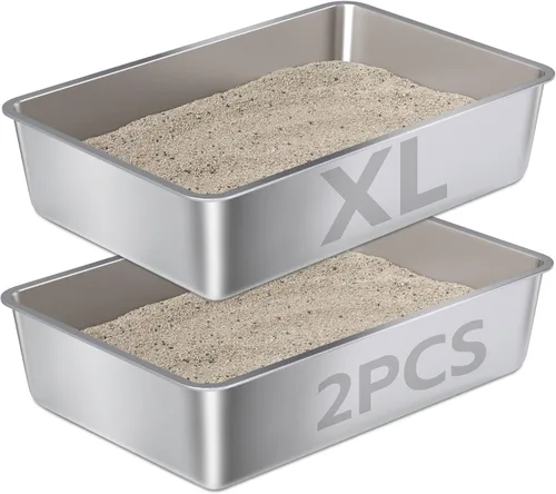 Miniatura 15 de Caja de Arena de Acero Inoxidable – Caja de Arena de Metal para Gatos – Cajas de Arena para Gatos de 4" de Alto, Bandeja de Arena para Gatos