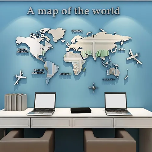 Miniatura 7 de Adhesivo de pared 3D, acrílico con mapa del mundo para pared, para despegar y pegar, calcomanía de pared extraíble para guardería, oficina, sala