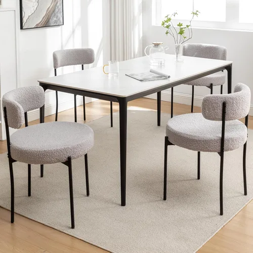 Miniatura 13 de Boucle - Juego de 2 sillas de comedor modernas de mediados de siglo con patas de metal, sillas de cocina tapizadas para comedor, cocina (beige)