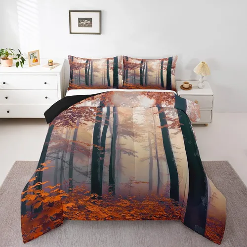 Miniatura 3 de Erosebridal Juego de ropa de cama con inserto de edredón de árbol brumoso para temporada de otoño, juego de edredón místico con niebla y naturaleza