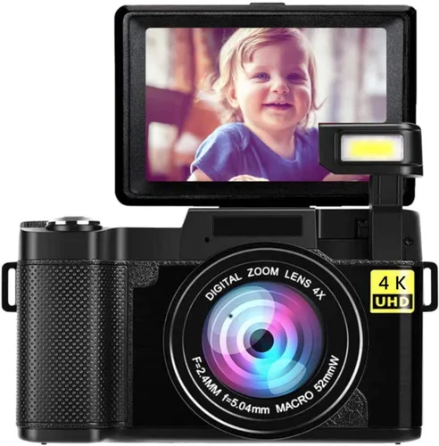 Cámara digital 4K, 3 pulgadas, 48 MP, 16X, zoom de 180°, cámara de vlogging antivibración con función de belleza facial, para adolescentes, adultos,
