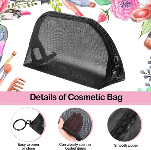Miniatura 4 de Juego de 6 bolsas de malla negra con cremallera, bolsas de malla de nailon transparente en varios tamaños, bolsas organizadoras de artículos