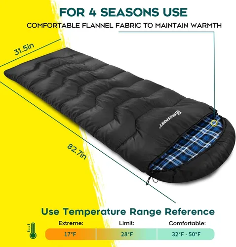 Miniatura 2 de Bessport Saco de dormir de invierno Forro de franela 18℉ - 32℉, saco de dormir extremo para 3-4 estaciones para clima cálido y frío, sacos