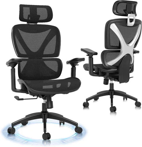 GABRYLLY Silla de oficina ergonómica, silla de malla grande y alta con soporte lumbar, reposabrazos 3D, rotación de 215°, reposacabezas ajustable y
