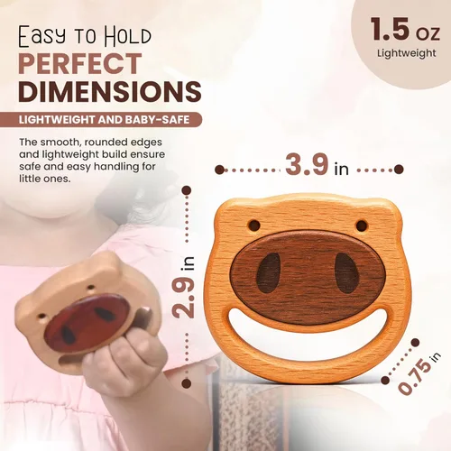 Miniatura 9 de HippoToys - Sonajero de madera para bebés de 0 a 12 meses, sin pintura, sin plástico, sin toxinas, juguete natural inspirado en Montessori, sonido