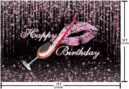 Miniatura 5 de SENDY Telón de fondo de feliz cumpleaños de oro rosa de 7 x 5 pies con purpurina de oro rosa para decoración de fiesta de cumpleaños de mujer