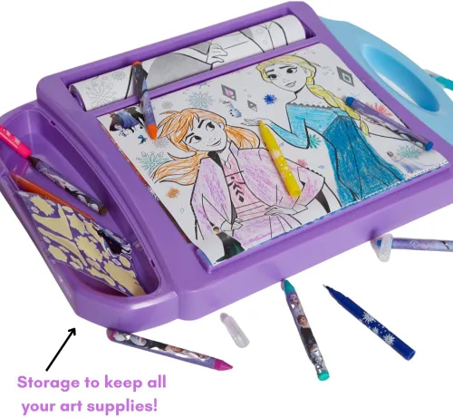 Miniatura 4 de Innovative Designs - Set de escritorio de arte con rodillos Disney Frozen para niñas y niños, actividad de colorear para viajar, con crayones