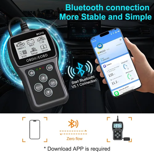 Miniatura 3 de Escáner OBD2 Bluetooth para Coche: Herramienta de Diagnóstico de Coche para Comprobar y Borrar Códigos de Error con Probador de Batería