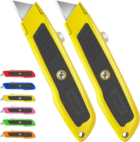 Miniatura 12 de DIYSELF 2 unidades de cuchillo utilitario, cortador de caja retráctil de servicio pesado, mango de aleación de aluminio y goma, cuchillo de afeitar