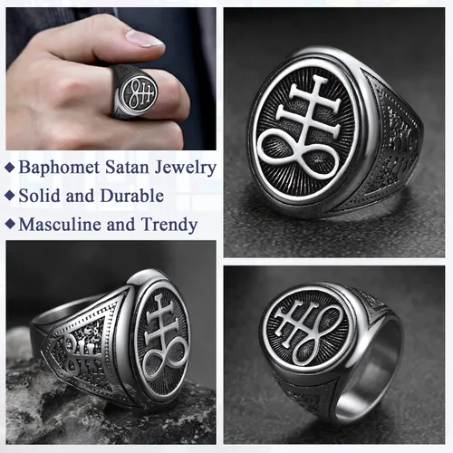 Miniatura 3 de FaithHeart Anillo de cabra baphomet de joyería satánica, sigilo de Lucifer, símbolo de Satanás, para hombres y mujeres, tamaño 7891011121314