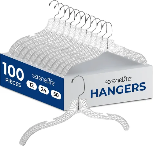 Miniatura 9 de SereneLife 12 Pack de Perchas de Plástico Transparente, Cristal Claro, Antideslizantes con Hombros con Muescas, Ultradelgadas para Ahorrar Espacio