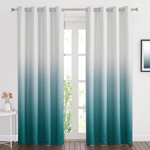 Miniatura 17 de NICETOWN Cortinas Oscurecedoras de 84 pulgadas de Largo para Sala de Estar, Cortinas de Privacidad Ombré Blanco y Negro con Ojales para Blanco a