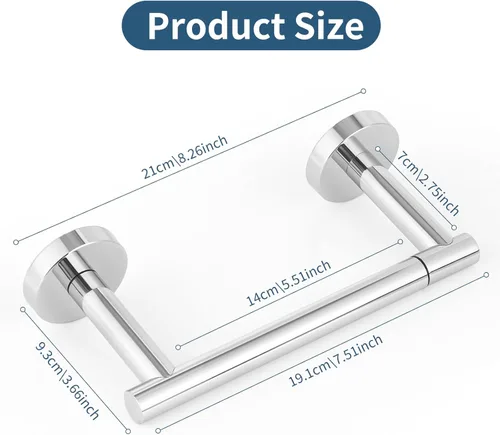 Miniatura 6 de Newfun Soporte de papel higiénico cromado pulido, SUS 304 de acero inoxidable ajustable, doble poste pivotante, soporte de pared para baño Cromo