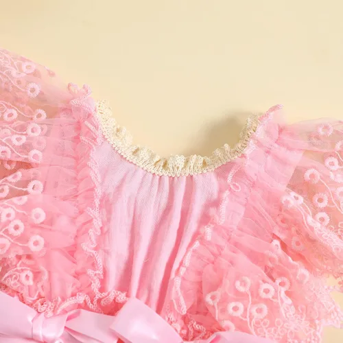 Miniatura 3 de Mameluco de burbujas para bebé niña con encaje y tutú con mangas con volantes, traje de verano