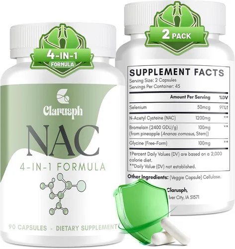 Suplemento NAC para respiratorio e inmunidad* y pulmón* | NAC para antioxidantes | N-acetilcisteína 4 en 1 1200 mg con glicina para aumentar*