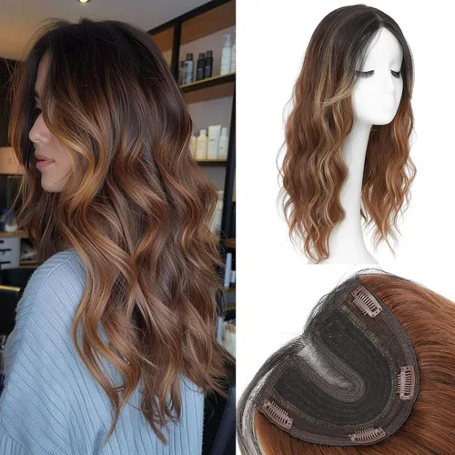 Miniatura 7 de forfeels Toppers de pelo sintético para mujer, fibra de proteína, 20 pulgadas, piezas de cabello para mujer, color marrón, resuelven mujeres