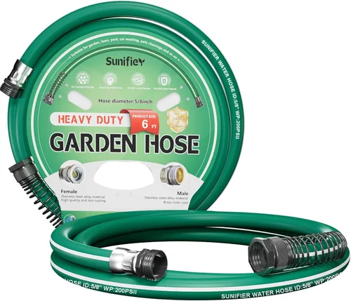 Miniatura 11 de Manguera de jardín corta de 10 pies 15 pies - Manguera de agua híbrida para exteriores con accesorios sólidos - Manguera de jardín flexible, sin