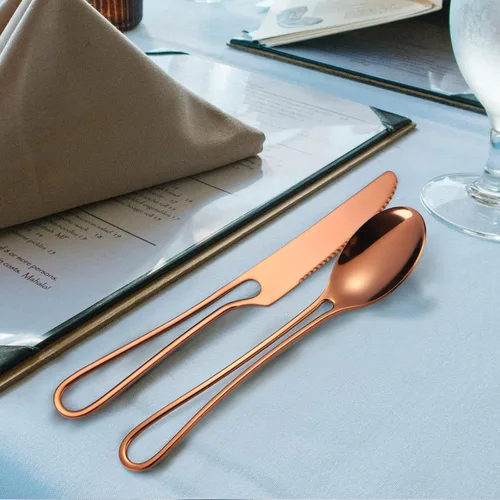 Miniatura 8 de Juego de Cubiertos para 4 Cobre/Oro Rosa Cubiertos con Mangos Calados 20 Piezas Acero Inoxidable Cubertería Vajilla Moderna Utensilios para Comer