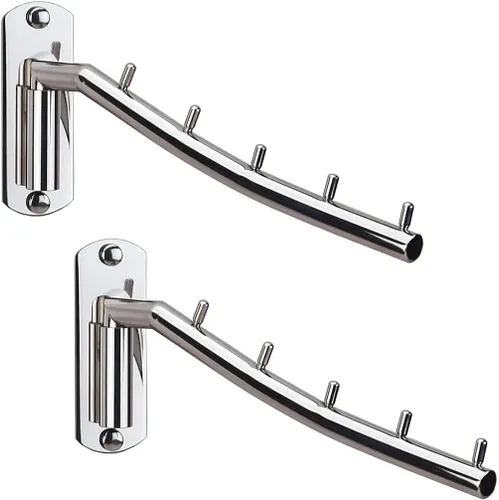 2 perchas plegables para colgar en la pared, con brazo oscilante, gancho de acero inoxidable resistente para baño, dormitorio, cuarto de servicio,
