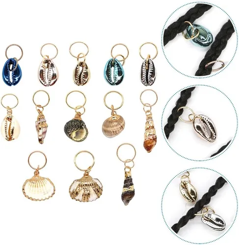 Miniatura 8 de HEALLILY Beavorty - 13 piezas de anillos para el cabello, colgantes de joyería con concha de océano, accesorios para el cabello, puños