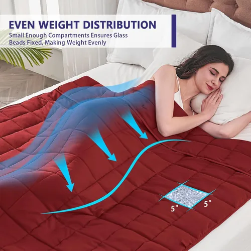 Miniatura 3 de Yescool - Manta con peso para adultos (15 libras, 60 x 80 pulgadas, roja), manta de enfriamiento pesada para dormir, 140-160 libras, manta Rojo
