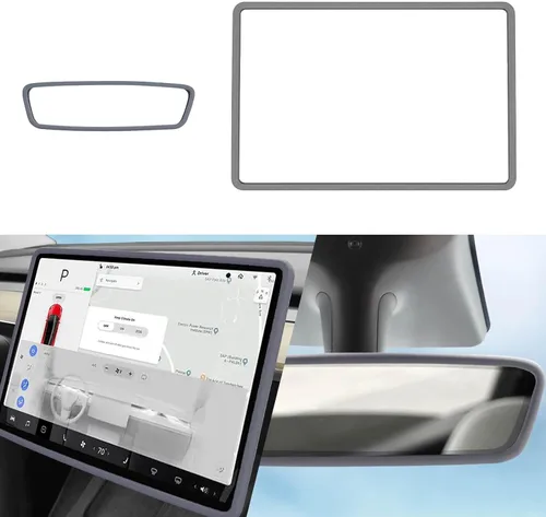 Miniatura 20 de 2 piezas marcos protectores de silicona para pantalla y espejo retrovisor para Tesla Model 3 2017-2023 y Model Y 2019-Feb.2025. (Blanco)