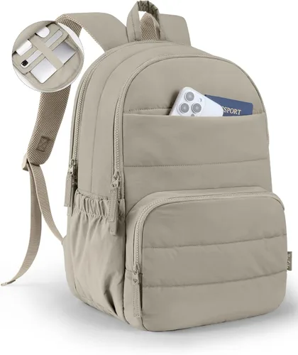 Miniatura 12 de Mochila de viaje Uselike para mujeres, mochila para portátil de 15.6 pulgadas, mochila universitaria acolchada, mochilas de trabajo bonitas, Beige