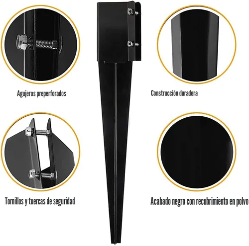 Miniatura 4 de Poste de anclaje de metal resistente con recubrimiento de polvo negro para postes de soporte para buzón o poste de valla de 4 x 4 pulgadas, diámetro