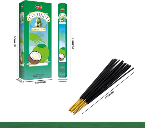 Miniatura 2 de Hem Varitas de incienso de coco (120 varillas, 6 cajas en el interior), 9 pulgadas de largo, 0.71 onzas por caja, perfectas para meditación