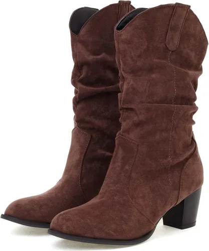 Miniatura 2 de Botines de gamuza sintética con tacón medio para mujer, con puntera redonda, sin cordones, botas cortas