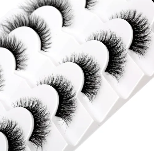 Miniatura 465 de Pooplunch - Pestañas postizas finas de visón sintético, estilo ojo de gato, naturales, cruzadas, tipo racimo, efecto 8D de volumen, tiras