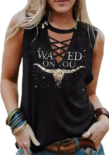 Wasted On You Steer Skull - Camiseta sin mangas para mujer, diseño de vaquero occidental, camiseta de Rodeo, camiseta de música country