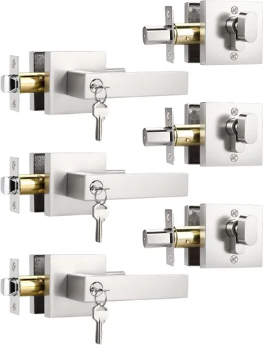 Miniatura 26 de KNOBWELL - Pomo resistente para puertas exteriores con cerradura de seguridad de doble llave y cuadrada; juego de picaportes para puertas