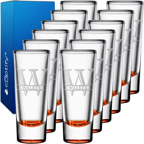 Miniatura 81 de Vaso de chupito personalizado con fondo verde azulado personalizado de 2 oz, vasos de chupito cordial con inicial en script dividido y nombre