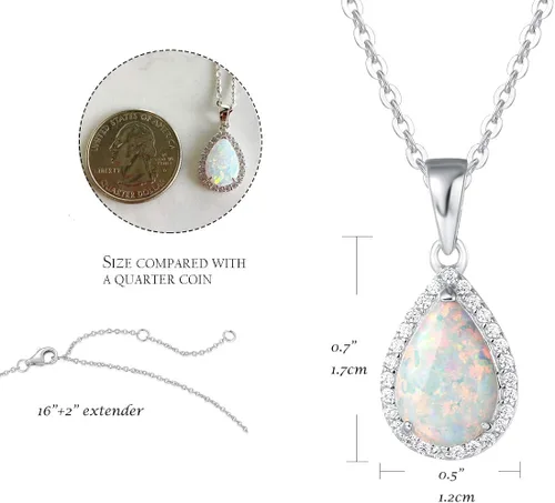 Miniatura 5 de FANCIME Aretes de plata de ley con ópalo blanco, piedra natal de octubre, ópalo de fuego, halo de gota de agua, forma de lágrima, aretes de ópalo
