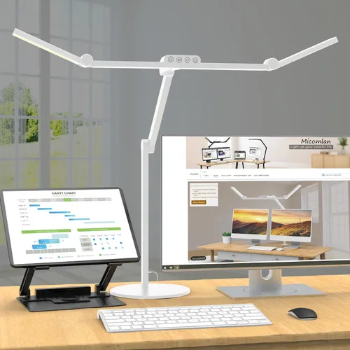 Miniatura 10 de Micomlan Lámpara de escritorio LED con base, luz de escritorio de arquitecto alto ajustable para oficina en casa con brazo oscilante flexible