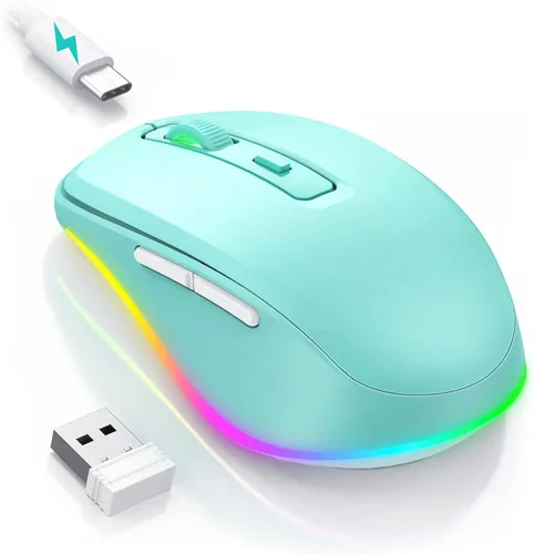Miniatura 24 de PEIOUS Ratón Inalámbrico Jiggler - Ratones Inalámbricos LED con Mover de Ratón Integrado, Ratón Móvil Recargable para Laptop con Movimiento Azul