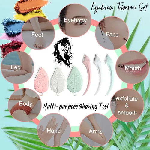 Miniatura 7 de ONEUPIN Juego de 12 recortadoras de cejas, hojas de acero inoxidable, curvadas para cejas, afeitadora facial, moldeador de cejas adecuado para Verde