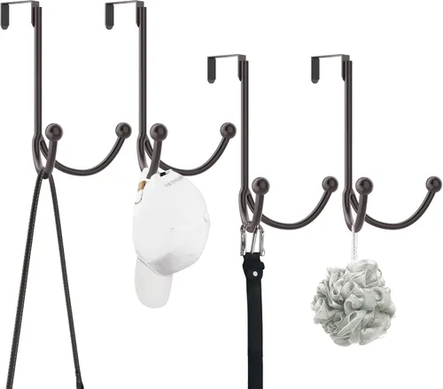 Miniatura 13 de HFHOME Paquete de 2 ganchos dobles para colgar sobre la puerta, organizador de ganchos dobles de metal para colgar abrigos, sombreros, batas, Negro