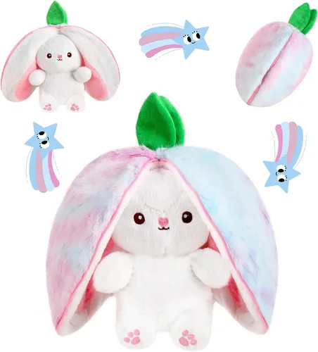 Miniatura 13 de MIAODAM Peluche reversible de conejo de zanahoria, orejas de conejo de zanahoria con cremallera, peluche de conejo de frutas, peluche de conejo