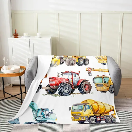 Miniatura 2 de Manta de felpa de excavadora para niños, para todas las estaciones, suave, retro, ligera, cálida para niños y niñas, manta de franela de tractor