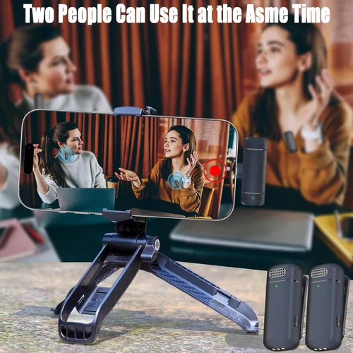 Miniatura 5 de 2 micrófonos de solapa inalámbricos 3 en 1 para iPhone, iPad, USB C, Android, portátil, con estuche de carga, clip en la solapa, mini micrófono