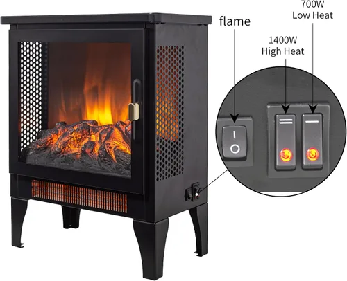 Miniatura 4 de Calentador eléctrico independiente de chimenea de 17 pulgadas con efecto de llama 3D (negro, 17 pulgadas)