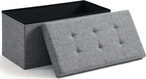 Miniatura 12 de Ornavo Home Otomán de Almacenamiento Plegable de Lino Acolchado Cubo Cuadrado Reposapiés/Asiento - 15" x 15" x 15" (Gris)