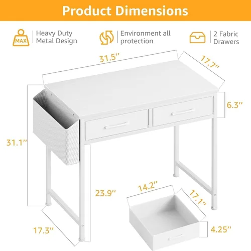 Miniatura 3 de DLisiting Escritorio de maquillaje sin espejo, pequeño tocador de 40 pulgadas para dormitorio de niñas, sala de estar, oficina en casa, pequeños