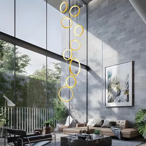 Miniatura 6 de Candelabro moderno para entrada para techos altos, lámpara moderna regulable dorada para escalera, de lujo, techo alto, lámpara colgante LED