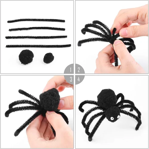 Miniatura 4 de Caydo 200 piezas de limpiadores de tubos negros de Halloween, varillas de chenilla para manualidades, en masa para niños, arte DIY, manualidades