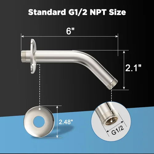 Miniatura 3 de MakeFit Brazo de ducha, brazo universal de tubo de ducha montado en la pared de 6 pulgadas con brida y cinta de teflón, brazo de extensión de acero