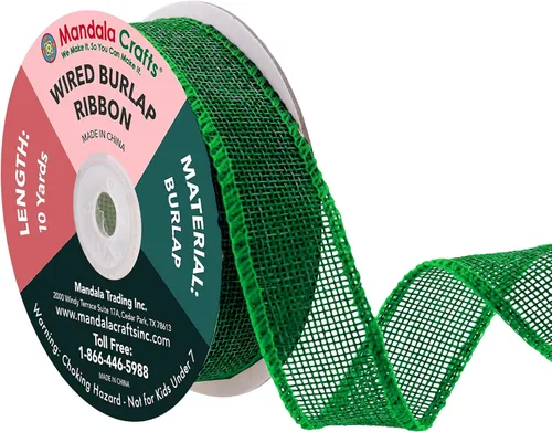 Mandala Crafts Cinta de arpillera verde con alambre para corona, cinta de arpillera con alambre verde rústico de yute natural, 1 pulgada de ancho,