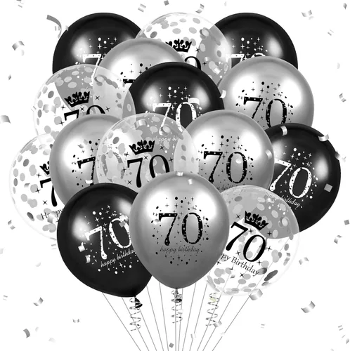 Miniatura 11 de Globos de 16 cumpleaños para decoración de niños, 15 unidades, color negro y plateado, para fiesta de feliz cumpleaños de 16 años, globos de confeti